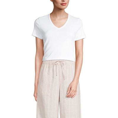Lands' End Women's High Rise Pull On Drawstring Linen Wide Leg Crop Pants