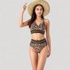 Anna-Kaci Swim Women's Leopard Print Bikini Set with Striped Elastic Halter Top and High Waist Bottoms for a Sporty Wild Look - 2 of 4