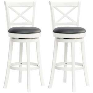 HOMCOM Traditional Bar Stool, 31 Inch Seat Height Barstool, Swivel PU Leather Upholstered Chair, with Cross Back and Rubberwood Frame, Set of 2, White - 1 of 4