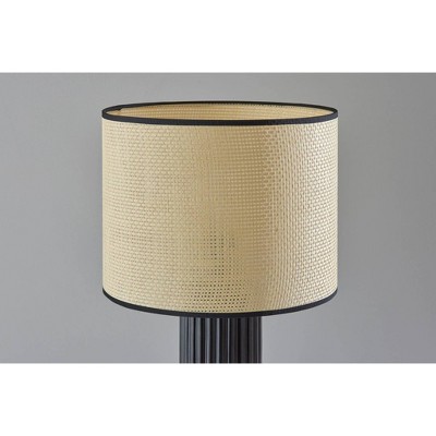 Black Ribbed Ceramic Table Lamp with Natural Fabric Shade