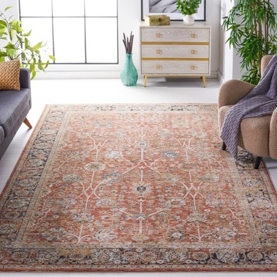 Rust and Blue Hand-Knotted Synthetic Area Rug 5' x 8'