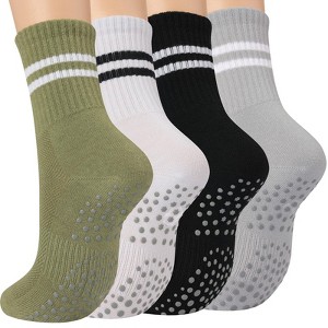 Boersma 4 Pairs Women’s Pilates & Daily Cotton Socks – Thin Above-Ankle Crew Bootie Socks, Soft & Breathable, (Black/White/Grey/Green) - 1 of 4