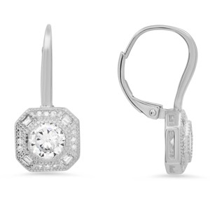 Sterling Silver Vintage Halo CZ Leverback Earrings - 1 of 2