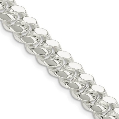Black Bow Jewelry Men's 9mm Sterling Silver Solid Miami Curb Chain Necklace