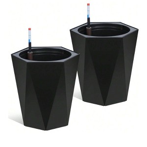Modern Diamond Planters - 2-Pack featuring self-watering system, drain holes and water monitor. Ideal for indoor and outdoor use. - 1 of 4