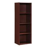 Hodedah Import 12 D x 16 W x 47 H Inch 4 Shelf Bookcase Storage Organizer Solution for Living Room, Bedroom, or Office, Mahogany Wood Finish