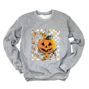 Carved Pumpkin Checkered Floral -  Womens Sweatshirt - 1 of 4