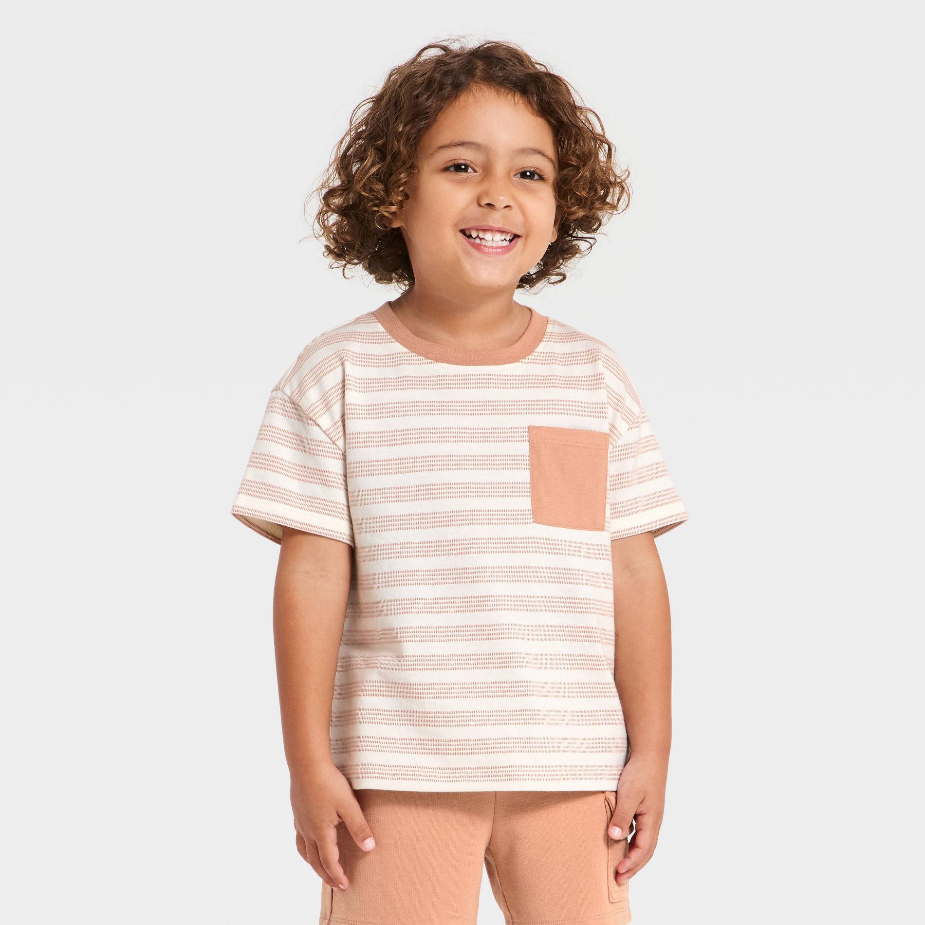 Toddler Boys' Short Sleeve Textured Striped Oversized T-Shirt - Cat & Jack™ Light Orange 4T