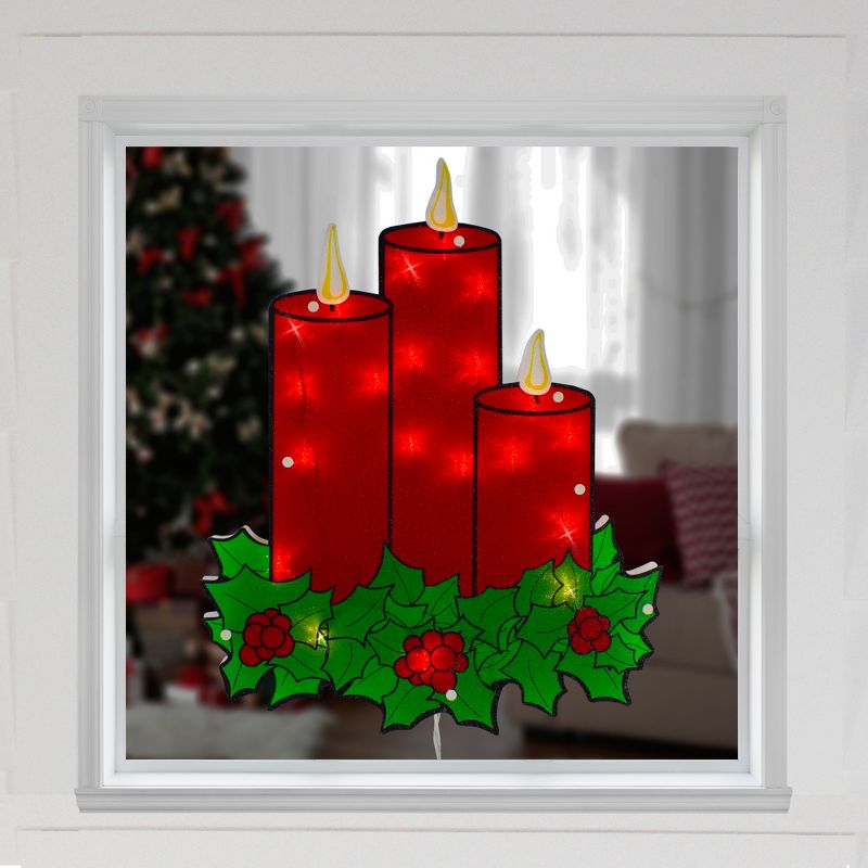 Northlight 17.5" Lighted Red Three Candles Christmas Window Silhouette, 2 of 4