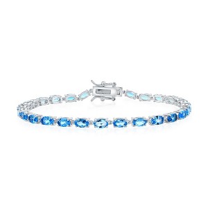 Simona Sterling Silver, Oval Gem Tennis Bracelet - London Blue Topaz - Blue - 7.25 Inch - 1 of 2