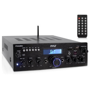 Pyle Compact Bluetooth Stereo Amplifier - Desktop Audio Power Amp Receiver with FM Radio, MP3/USB/SD Readers, Digital LCD Display, Microphone Input - 1 of 4