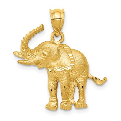 Black Bow Jewelry 14k Yellow Gold Satin and Diamond Cut Elephant Pendant