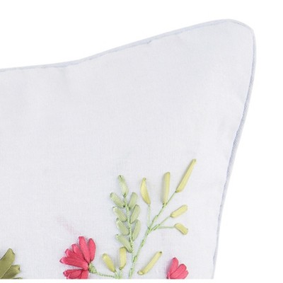 White Rectangular Embroidered Cotton Lumbar Pillow