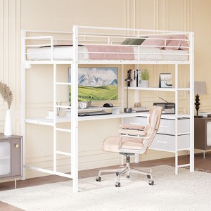Karl Home Black Twin Metal Loft Bed Frame with Guardrail, 2 Charging Stations, L-Shaped Desk, Storage Shelve, Drawers, LED Lights - 1 of 4