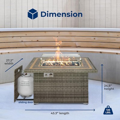 Brown Wicker Propane Gas Fire Pit Table with Tile Top