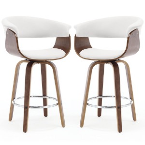 Bekrvio 26" Mid Century Modern Swivel Counter Height Bar Stools - PU Leather Upholstered with Back, Walnut Bent Wood Legs for Kitchen Island Dining - 1 of 4
