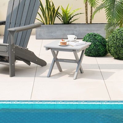 Gray HDPE Folding Outdoor Side Table with Slatted Top