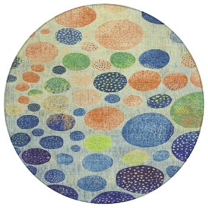 Navy Blue And Lime Green Geometric Washable Indoor Outdoor Area Rug - 1 of 4