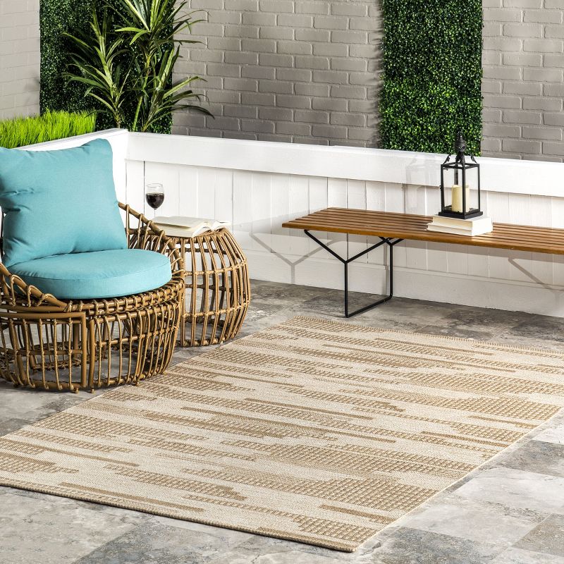 nuLOOM Maddy Abstract Lined Indoor/Outdoor Patio Area Rug, 5' x 8', Beige, 3 of 11