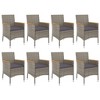 vidaXL 9 Piece Gray Poly Rattan Patio Dining Set with Cushions - Modern Outdoor Furniture with Steel Frame and Tempered Glass Tabletop - 3 of 4