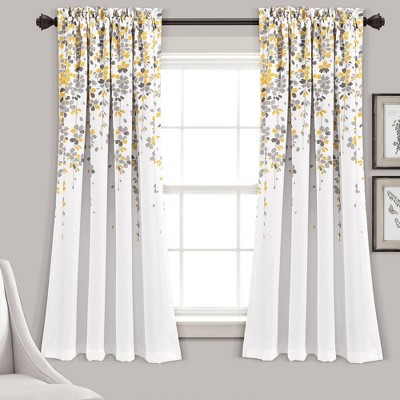 Set of 2 (63"x52") Weeping Flower Light Filtering Window Curtain Panels Yellow/Gray - Lush Décor