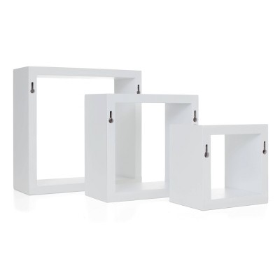 White Wood Floating Cube Wall Shelves Set of 3