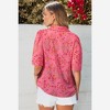 Amaryllis Women’s Button Up Short Sleeve Blouse Vintage Floral Print Puff Shoulder Relaxed Fit Lightweight - 4 of 4
