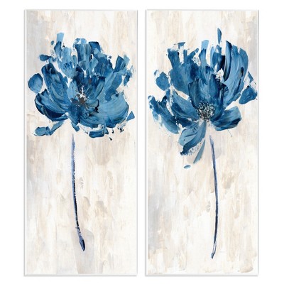 Stupell Industries Vivid Blue Abstract Flowers Rustic Florals 2pc Wall Plaque Art Set