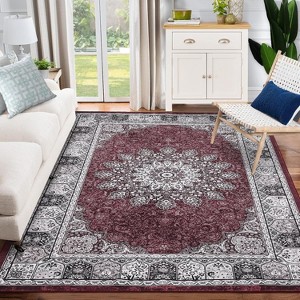 Acekool 5x7 Washable Area Rug, Vintage Distressed Non-Slip Low Pile Carpet, Foldable, Stain Resistant for Living Room, Bedroom, Black - 1 of 4