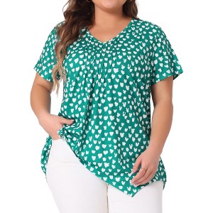 Agnes Orinda Women's Plus Size V Neck Asymmetric Short Sleeve Polka Dots Blouses - 1 of 4