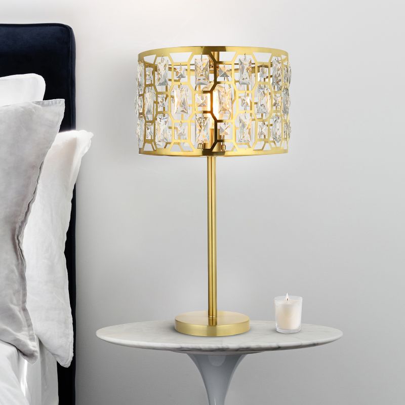 26.5&#34; Cleo Glam Gold Metal and Faceted Crystal Drum Shade Table Lamp - River of Goods, 5 of 15