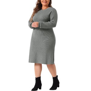 Agnes Orinda Women's Plus Size Crew Neck Long Sleeve Fall Fashion Knit Midi Pullover Sweater Dresses - 1 of 4