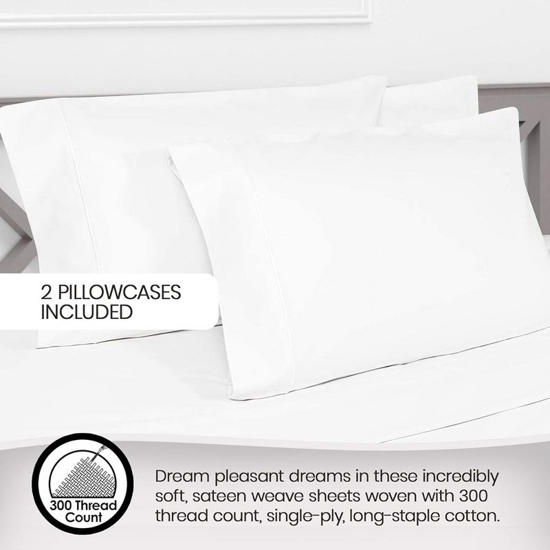 Whisper Organics, 100% Organic Cotton Sheets, 300 Thread Count Bed Sheets Set, GOTS Certified, 2 Pillowcases Included, White Color, 4 of 7