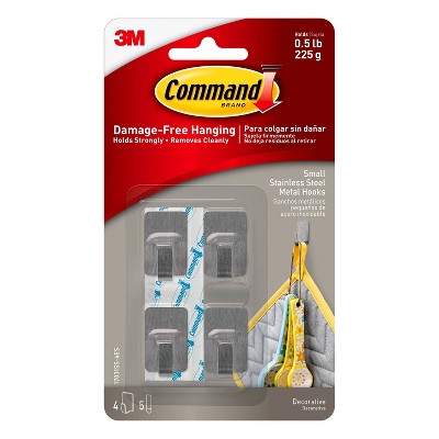 Command Small Sized Metal Decorative Hooks Stainless Steel