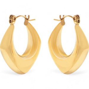 Anna-Kaci Women's Gold Tone Hoop Earrings with Sculptural Modern Geometric Design- Gold - 1 of 4