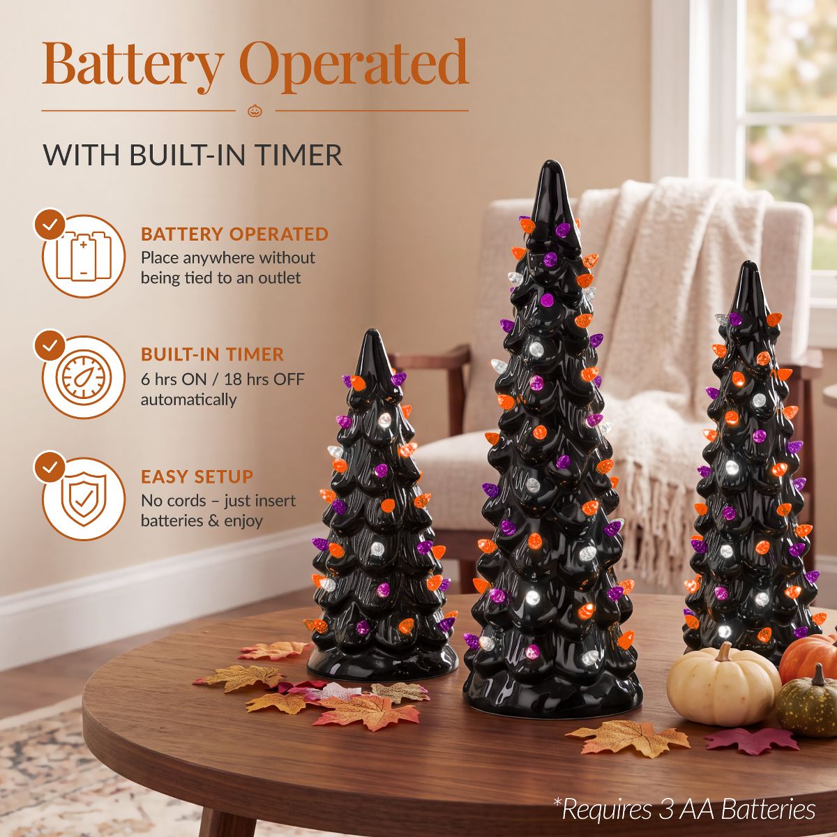 Best Choice Products Set of 3 Pre-Lit Hand-Painted Ceramic Tabletop Christmas Trees – Indoor Holiday Décor - thumbnail 5