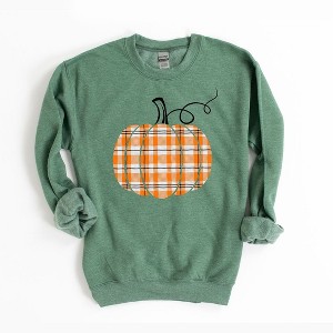 Simply Sage Market Women's Graphic Sweatshirt Orange Plaid Pumpkin - 1 of 4