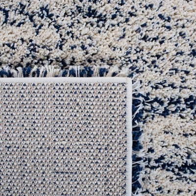 Ivory and Navy Square Shag Area Rug, 7' x 7'