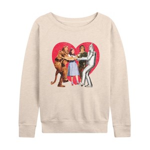 Women's - Wizard of Oz - Dorothy Tin Man Scarecrow Lion Group Heart Lightweight French Terry Wide Neck Long Sleeve Shirt - 1 of 4