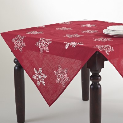 72"x16" Snow Crystal Topper Table Runner Red - Saro Lifestyle