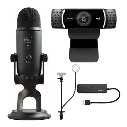 Blue Microphone Yeti USB Microphone with Logitech Webcam and Accessory Bundle