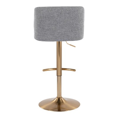 Toriano Gray Fabric and Gold Metal Adjustable Swivel Barstools, Set of 2