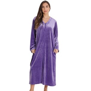 Just Love Stretch Velour Embroidered Zipper Lounger Robe for Women with Pockets - 1 of 4
