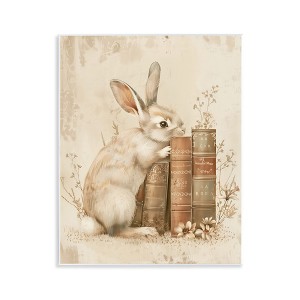 Stupell Industries Neutral Rabbit & Books Wall Plaque Art - 1 of 4