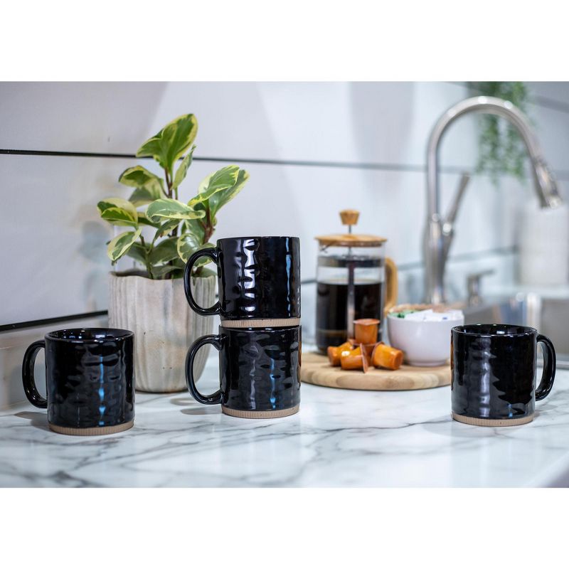 Elanze Designs High Gloss Raw Clay Bottom 15 ounce Ceramic Stoneware Coffee Mugs Set of 4, Black, 5 of 6