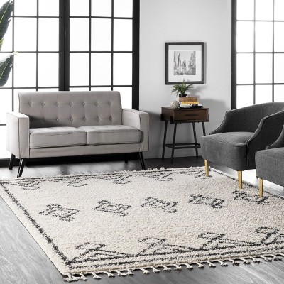 Mackie Moroccan Off-White Shag Area Rug, 6'7" x 9'