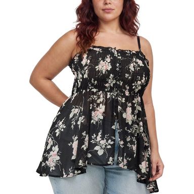 Torrid Women's Plus Size Button-Front Smocked Tunic Cami, Grace