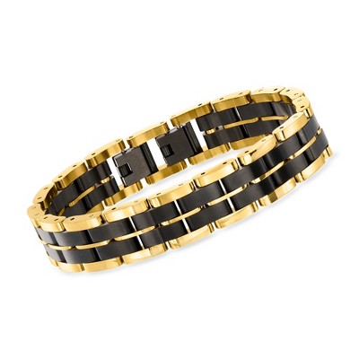 Ross-Simons Men's Black and Yellow Stainless Steel Link Bracelet Size 8