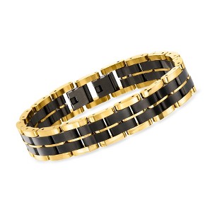 Ross-Simons Men's Black and Yellow Stainless Steel Link Bracelet Size 8 - 1 of 3