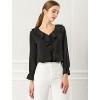 INSPIRE CHIC Women's Office Work Ruffle V Neck Long Sleeve Chiffon Peasant Blouse - 4 of 4